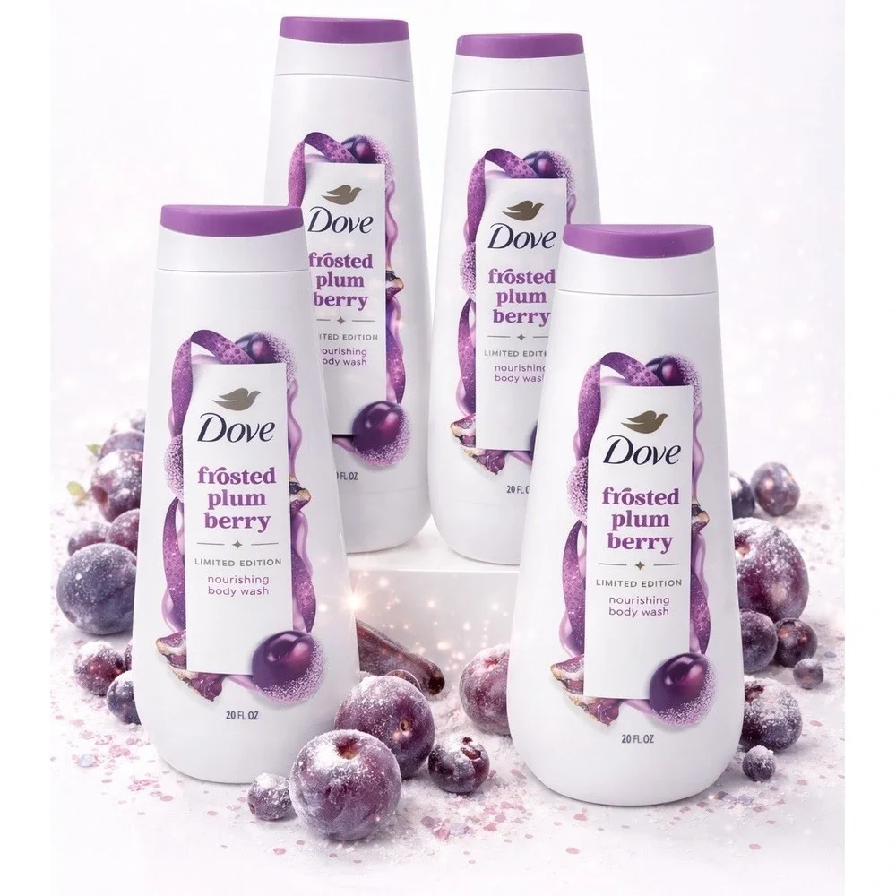 4 Dove Beauty Holiday Treat‎ Limited Edition Frosted Plum Berry Body Wash 20 oz